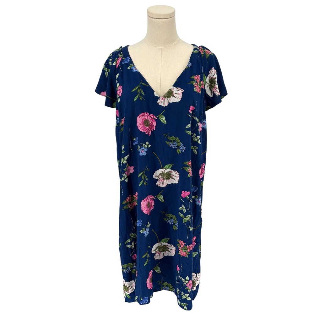 Old Navy Shift Dress Navy Floral Ruffle Sleeve 100% Rayon Large Tall